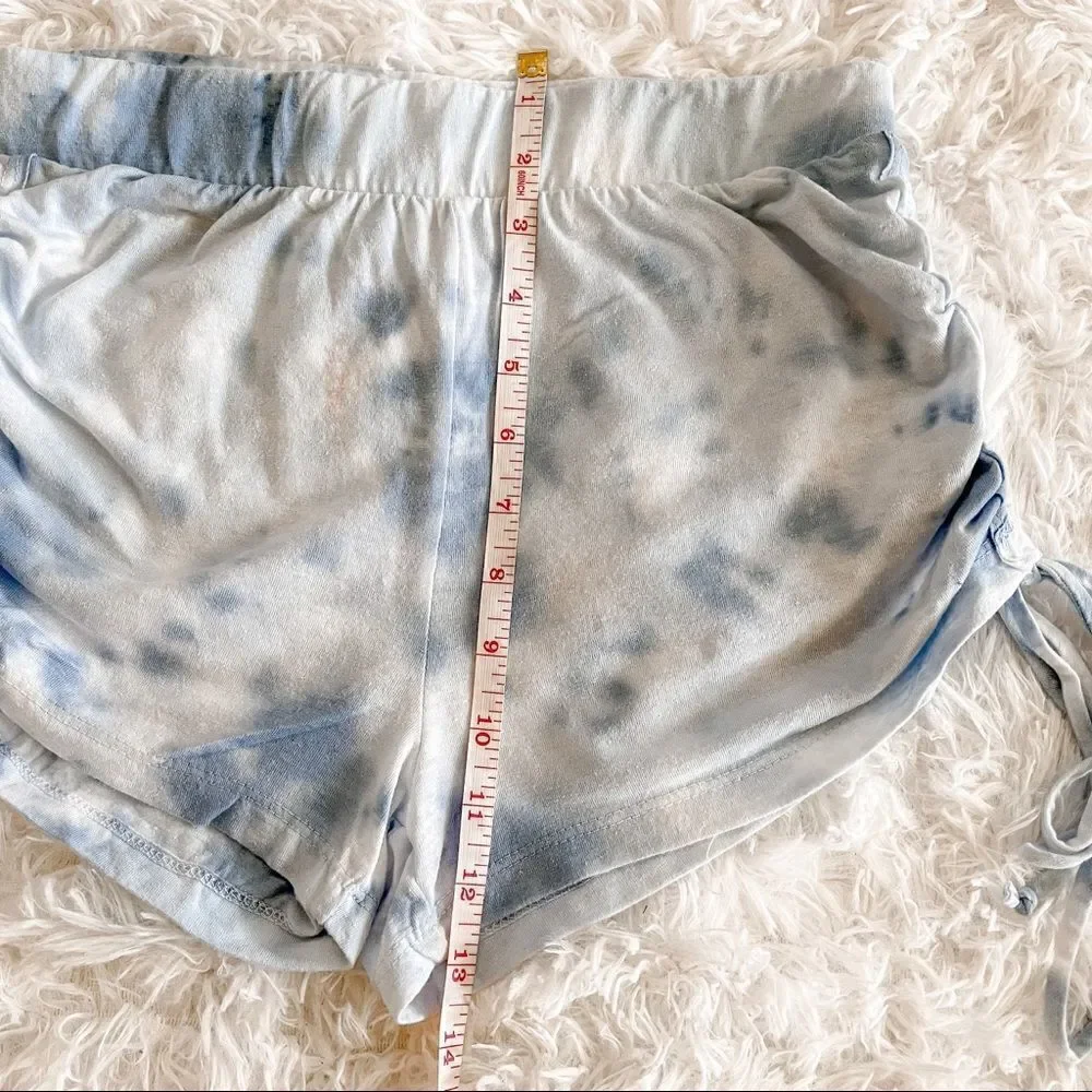 Maronie x Revolve Blue Tie Dye Drawstring Shorts with Shirred Sides SZ S BNWT
